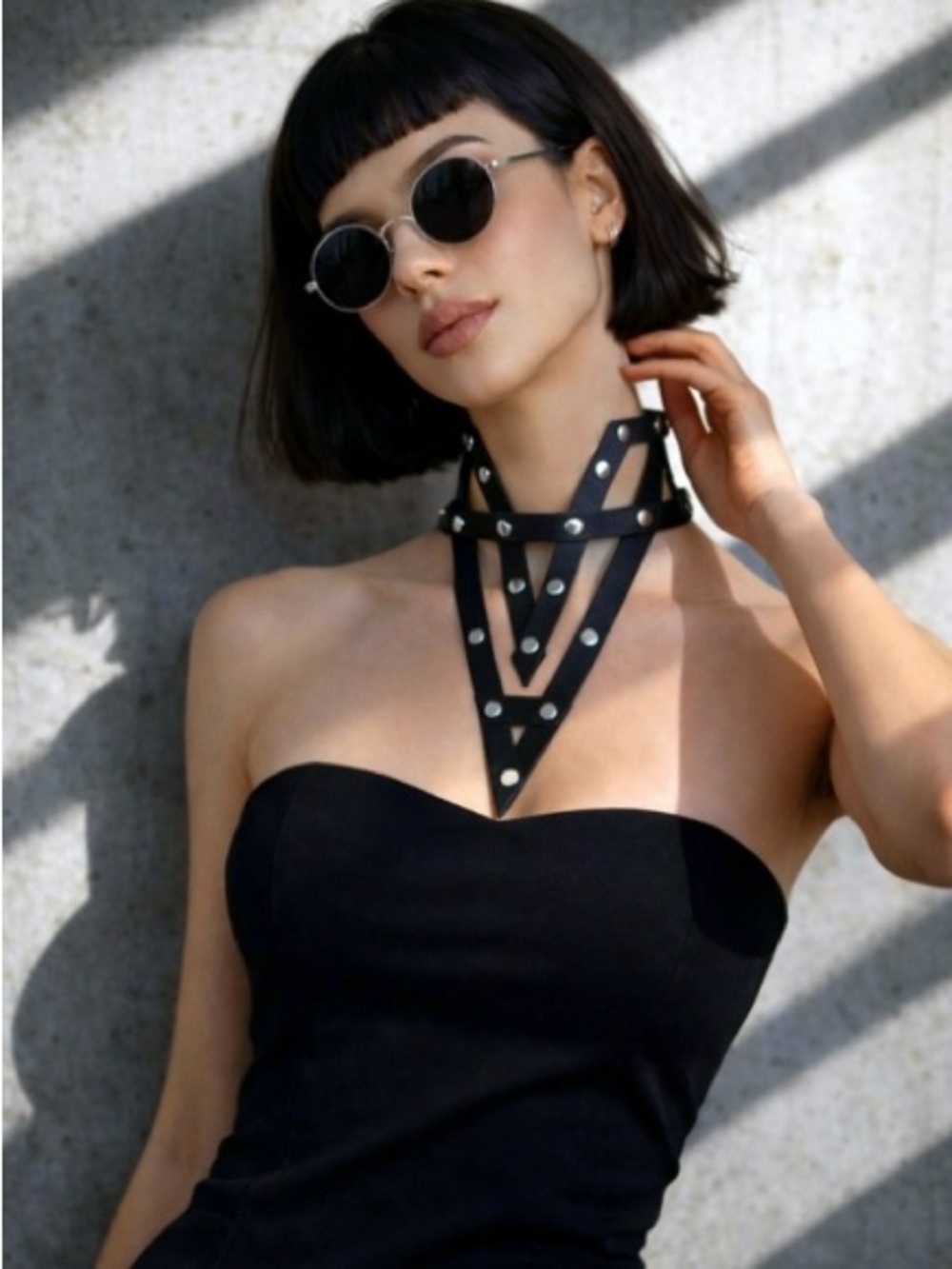 New Dolls Kill Leather Geometric Choker Necklace - Picture 3 of 11